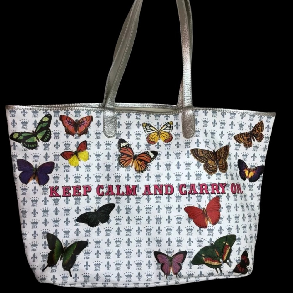 Jessica Kagan Cushman KEEP CALM AND CARRY ON Tote with Butterflies